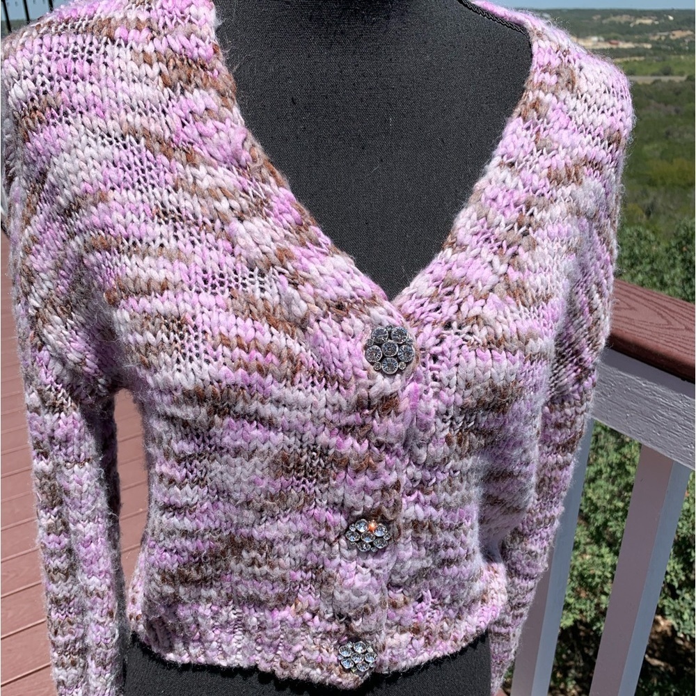 Wild Fable Cropped Sweater‎ Rhinestone Buttons